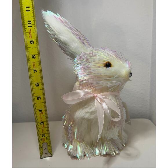 Rachel Zoe Pearlescent Straw EASTER BUNNY With Pink BOW - Picture 5 of 7